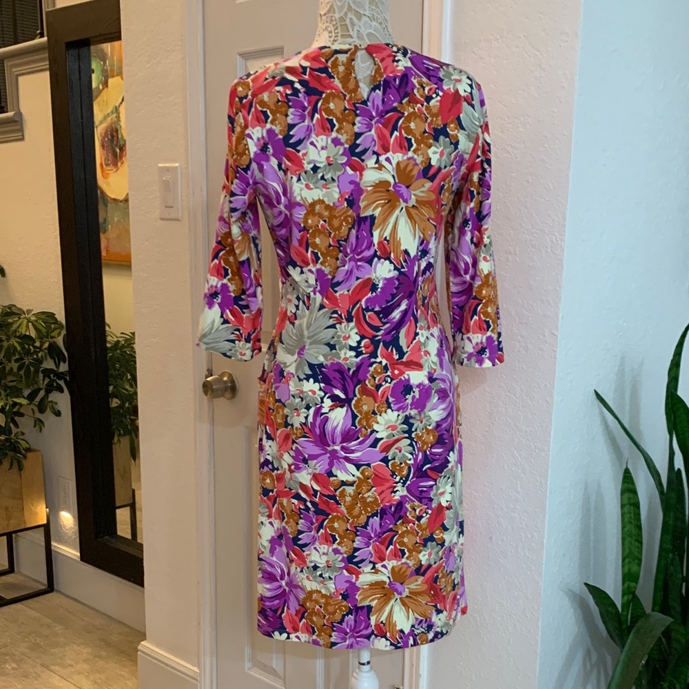 J.McLaughlin Catalyst Palmer Floral Shift Dress M Pockets Stretch 3/4 Sleeve - Picture 3 of 9